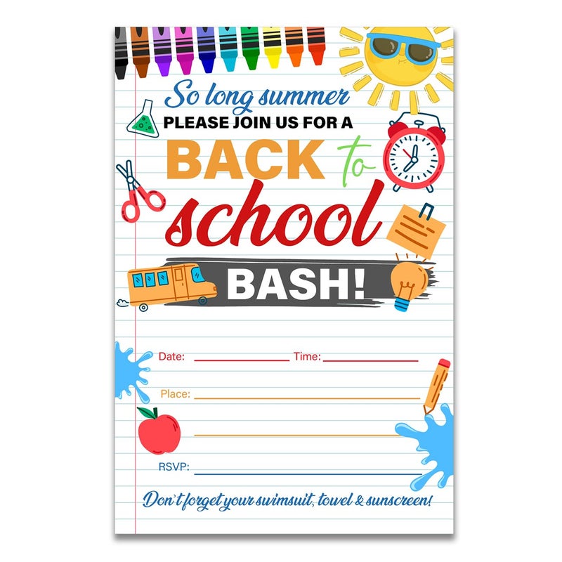 UPNEGE Back to School Party Invites End of Summer Party Invitations with Envelopes, Pack of 20 - Image 1